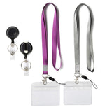 3 PCS TZ-003 Transparent PVC Horizontal ID Card Holder Badge, TZ-003(Purple), TZ-003(Gray)