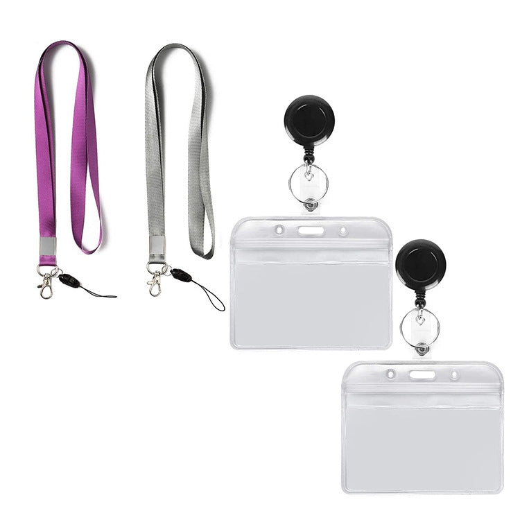 3 PCS TZ-003 Transparent PVC Horizontal ID Card Holder Badge, TZ-003(Purple), TZ-003(Gray)