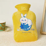 Cartoon Velvet Cover Thickened Explosion-Proof PVC Water-Filled Hot Water Bag, 500ML Milky White, 1000ML Milky White, 2000ML Milky White, 500ML Light Green, 1000ML Light Green, 2000ML Light Green, 500ML Yellow, 1000ML Yellow, 2000ML Yellow