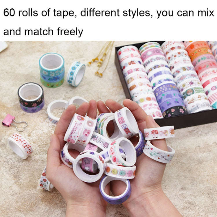 42001 Cartoon Pattern Hand Account Tape Set Diary Handbook DIY Washi Material, 60Rolls/Box 42001