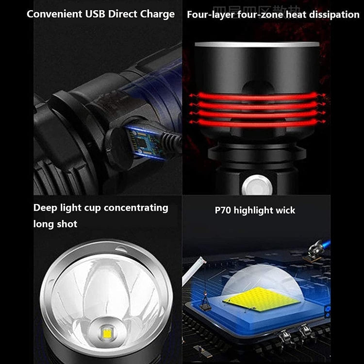 Strong Light Outdoor Waterproof Camping Aluminum LED Flashlight, Style:, L2 (Without Battery), P70 (Without Battery)