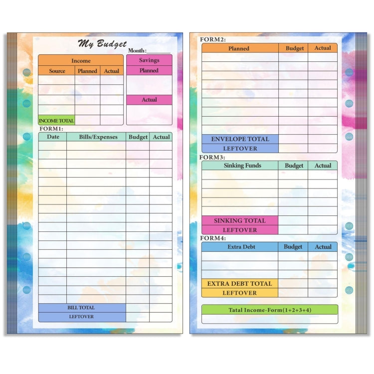 A6 6 Hole Budget Book Loose-leaf Replacement Core Handbook Insert,Spec:, Kit 1, 3 In 1, Monthly Plan 56 Sheets, Budget Page 56 Sheets, Weekly Plan 108 Sheets