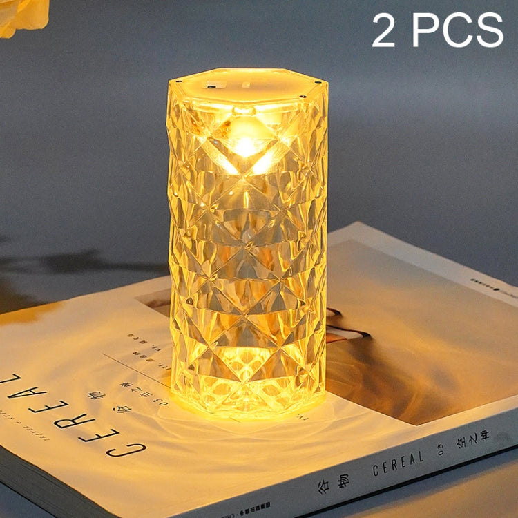 2 PCS SF-001A 1.5V Rose Ambient Light Bedside Crystal LED Desk Lamp, 2 PCS Yellow Light Without Humidifier, 2 PCS White Light Without Humidifier 2 PCS Yellow Light Without Humidifier