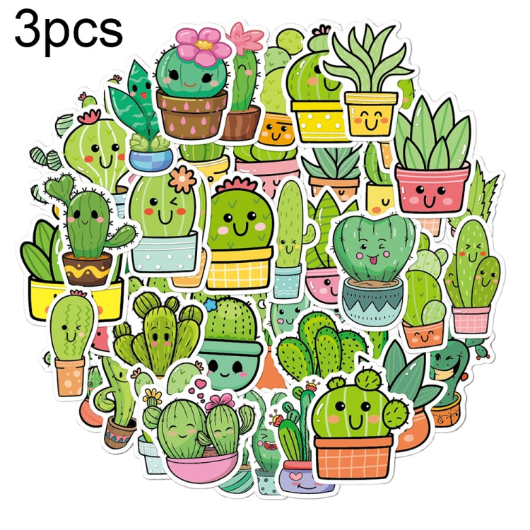 3 Sets 50PCS/Set Cartoon Cactus DIY Handbook Decorative Stickers Floral Laptop Waterproof Sticker, Cactus Cactus