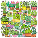 3 Sets 50PCS/Set Cartoon Cactus DIY Handbook Decorative Stickers Floral Laptop Waterproof Sticker, Cactus