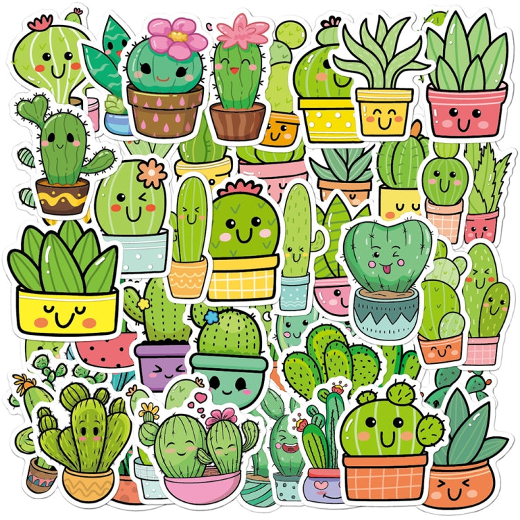 3 Sets 50PCS/Set Cartoon Cactus DIY Handbook Decorative Stickers Floral Laptop Waterproof Sticker, Cactus