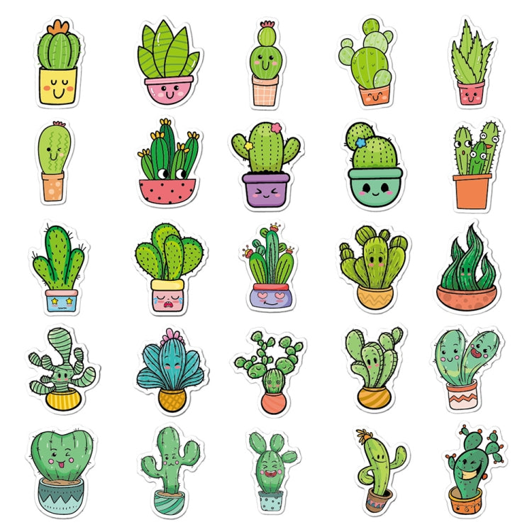 3 Sets 50PCS/Set Cartoon Cactus DIY Handbook Decorative Stickers Floral Laptop Waterproof Sticker, Cactus