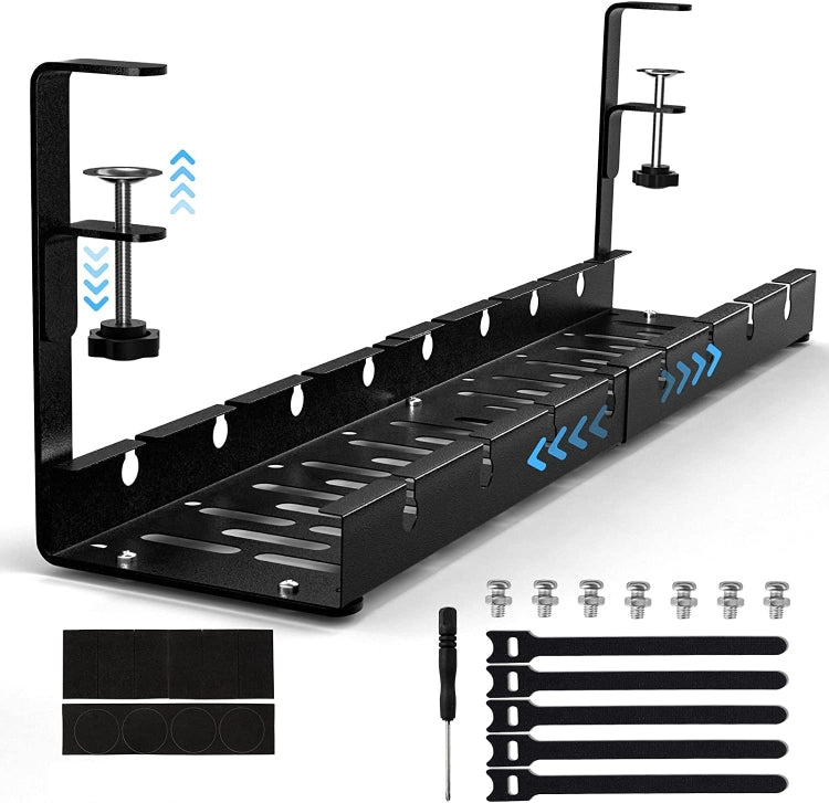Stretchable Under Desk Cable Management Tray Carbon Steel Cable Organizer Cable Storage Rack, Stretchable Black, Stretchable 30.5-55CM