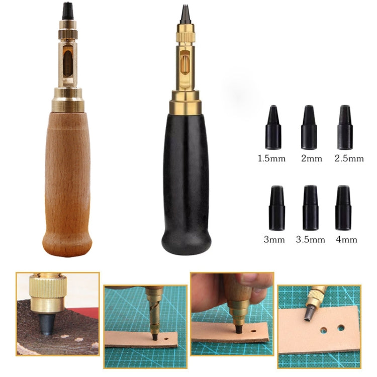 6 In 1 Automatic Belt Punch Punching Multi-scalp Anechoic Belt Punch, Wood Color, Black