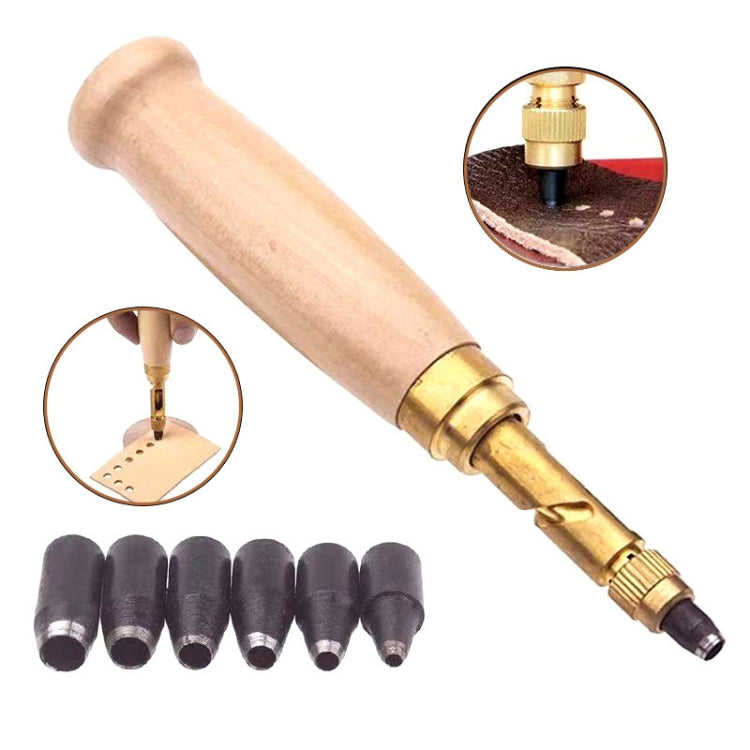 6 In 1 Automatic Belt Punch Punching Multi-scalp Anechoic Belt Punch, Wood Color, Black