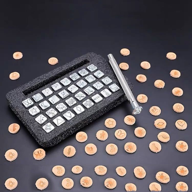 Leather English Punch Indian Style Printing Leather Carving Tools, ER058 32 In 1