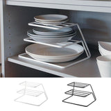 Three-layer Kitchen Dish Storage Rack Cabinet Tiered Shelf, White, Black