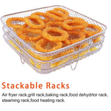 Air Fryer Accessories Three-Layer Steam Rack Stackable Dehydration Rack, Square, Rectangle