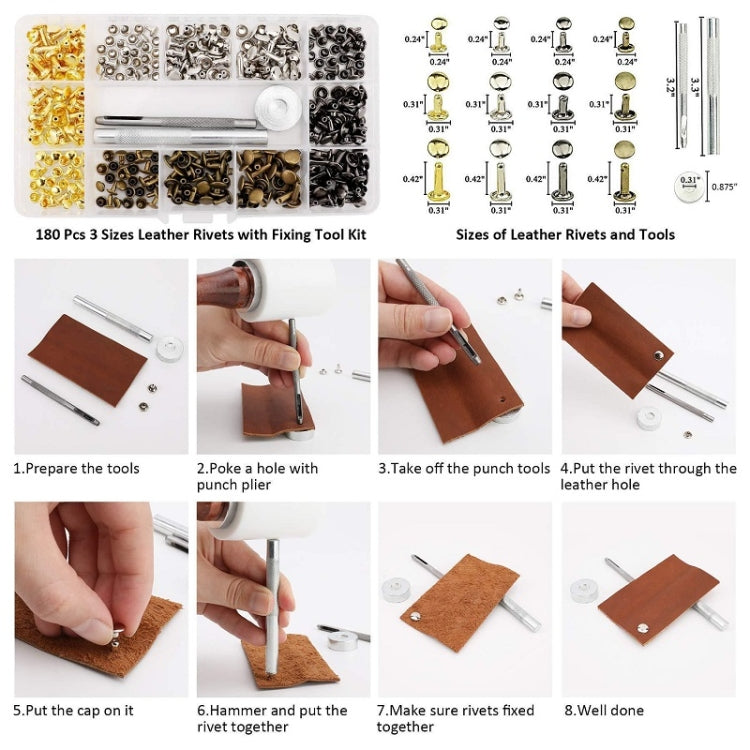 Copper Leather Hollow Cap Double-Sided Rivet Set With Punching Pliers, 180pcs, 360pcs, 480pcs