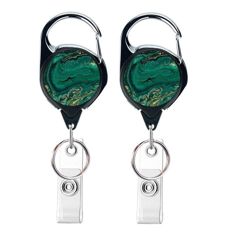 2pcs 65cm Retractable Pull Badge Reel Vintage Compass Map Name Tag Card Badge Holder Green Marble