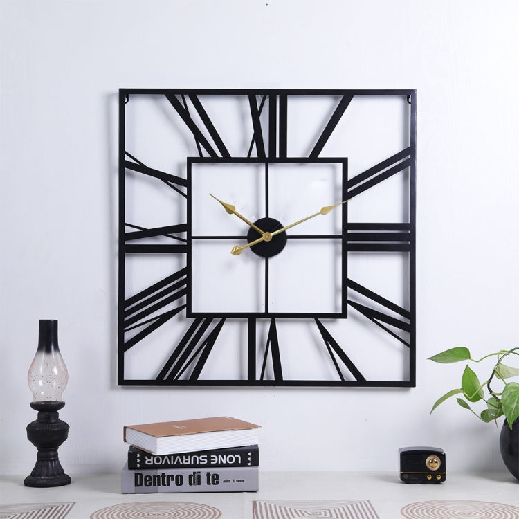 2053 58cm Vintage Living Room Wrought Iron Square Roman Metal Wall Clock, Black+Gold Needle, Black+Black Needle, Gold+Gold Needle Black+Gold Needle
