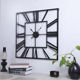 2053 58cm Vintage Living Room Wrought Iron Square Roman Metal Wall Clock, Black+Gold Needle, Black+Black Needle, Gold+Gold Needle