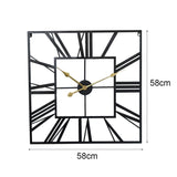 2053 58cm Vintage Living Room Wrought Iron Square Roman Metal Wall Clock, Black+Gold Needle, Black+Black Needle, Gold+Gold Needle