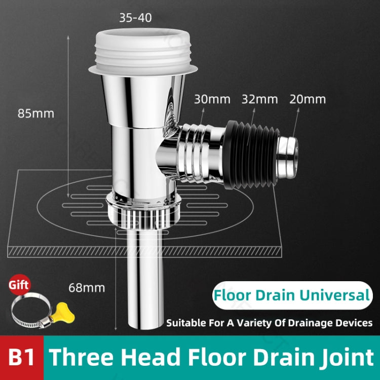 Three Head Washing Machine Floor Drain Joint Pipe Connector, B1, B2, B3, B4