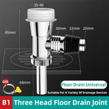 Three Head Washing Machine Floor Drain Joint Pipe Connector, B1, B2, B3, B4