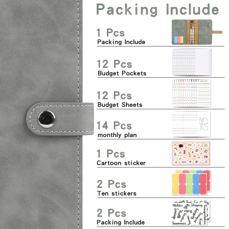 H666 A6 Loose-leaf Binder Cash Budget Handbook Vintage PU Leather Notebook with Window, H666 Light Gray, H666 Dark Gray, H666 Amber Brown, H666 Treasure Blue, H666 Denim Blue, H666 Retro Green, H666 Taro Purple, H666 Pink