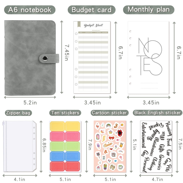 H666 A6 Loose-leaf Binder Cash Budget Handbook Vintage PU Leather Notebook with Window, H666 Light Gray, H666 Dark Gray, H666 Amber Brown, H666 Treasure Blue, H666 Denim Blue, H666 Retro Green, H666 Taro Purple, H666 Pink