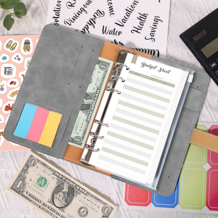 H666 A6 Loose-leaf Binder Cash Budget Handbook Vintage PU Leather Notebook with Window, H666 Light Gray, H666 Dark Gray, H666 Amber Brown, H666 Treasure Blue, H666 Denim Blue, H666 Retro Green, H666 Taro Purple, H666 Pink