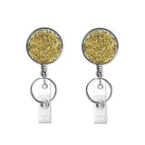 2pcs Diamond Glitter Sequins Retractable Pull Badge Reel Name Tag Card Badge Holder Gold