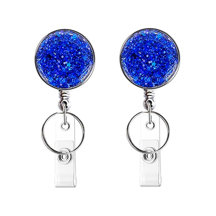 2pcs Diamond Glitter Sequins Retractable Pull Badge Reel Name Tag Card Badge Holder Navy Blue