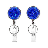 2pcs Diamond Glitter Sequins Retractable Pull Badge Reel Name Tag Card Badge Holder Navy Blue