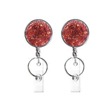 2pcs Diamond Glitter Sequins Retractable Pull Badge Reel Name Tag Card Badge Holder Red