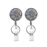 2pcs Diamond Glitter Sequins Retractable Pull Badge Reel Name Tag Card Badge Holder Silver