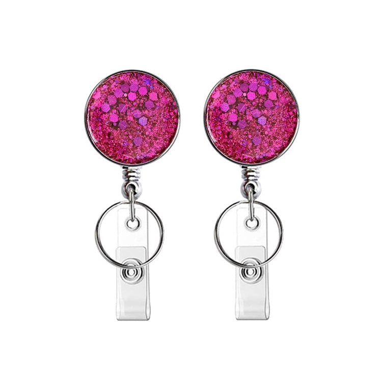 2pcs Diamond Glitter Sequins Retractable Pull Badge Reel Name Tag Card Badge Holder Rose Red