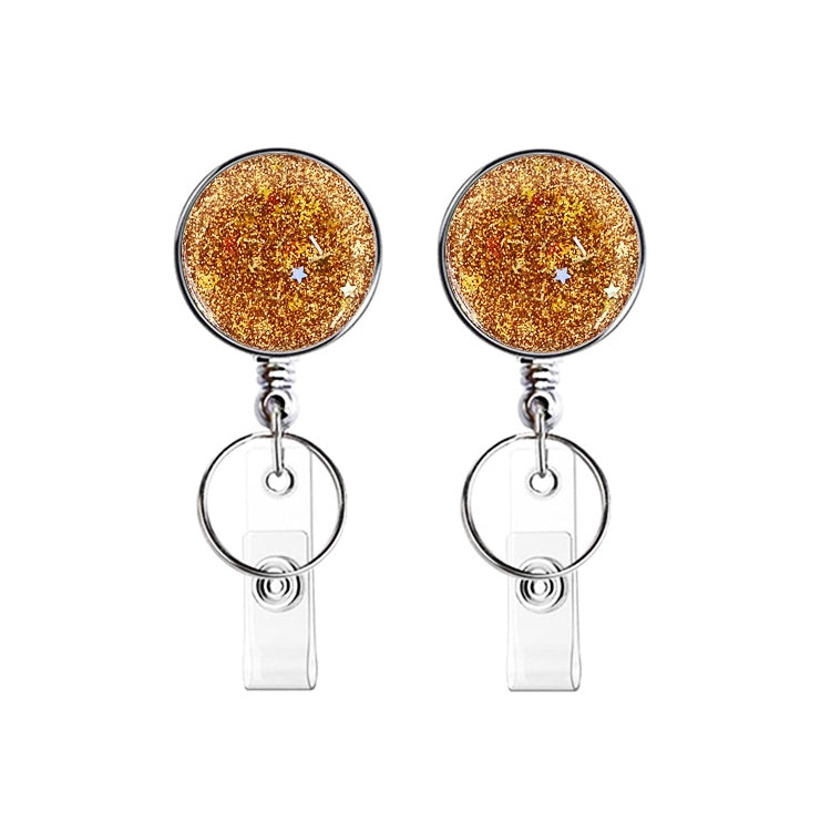 2pcs Diamond Glitter Sequins Retractable Pull Badge Reel Name Tag Card Badge Holder Orange
