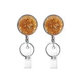 2pcs Diamond Glitter Sequins Retractable Pull Badge Reel Name Tag Card Badge Holder Orange