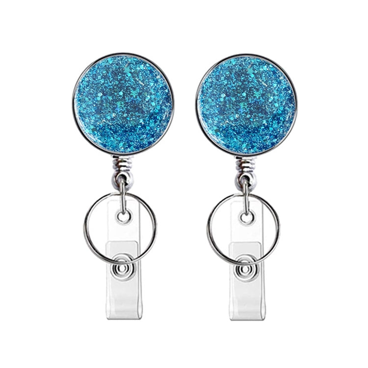 2pcs Diamond Glitter Sequins Retractable Pull Badge Reel Name Tag Card Badge Holder sky Blue