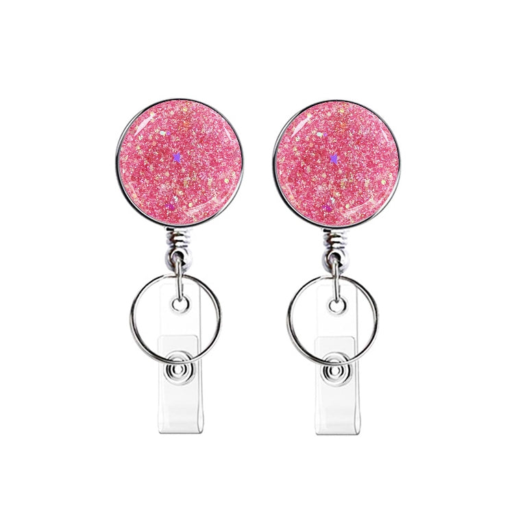 2pcs Diamond Glitter Sequins Retractable Pull Badge Reel Name Tag Card Badge Holder Pink