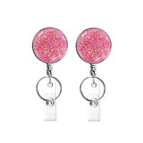 2pcs Diamond Glitter Sequins Retractable Pull Badge Reel Name Tag Card Badge Holder Pink