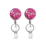2pcs Diamond Glitter Sequins Retractable Pull Badge Reel Name Tag Card Badge Holder Purple