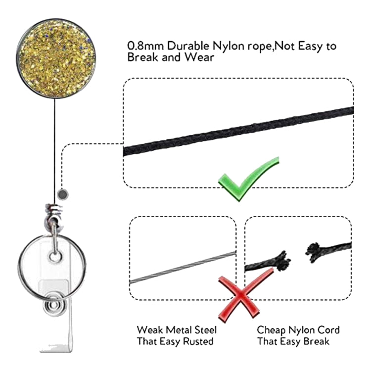 2pcs Diamond Glitter Sequins Retractable Pull Badge Reel Name Tag Card Badge Holder