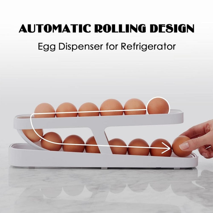 Automatic Eggs Storage Box Refrigerator Egg Dispenser Plastic Rolling Eggs Holder Container, 2 Layers