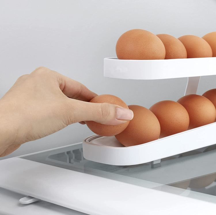 Automatic Eggs Storage Box Refrigerator Egg Dispenser Plastic Rolling Eggs Holder Container, 2 Layers