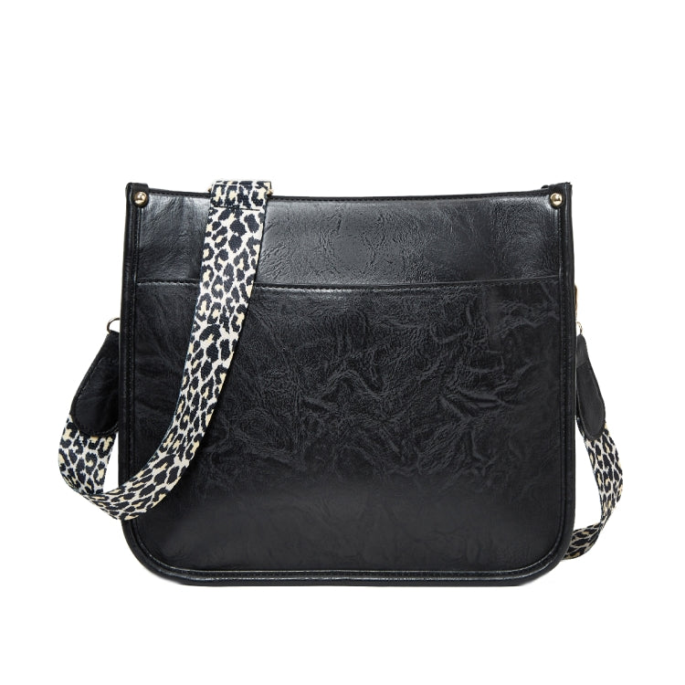 013 Leopard Strap PU Leather Single-shoulder Waterproof Crossbody Tote Bag Black