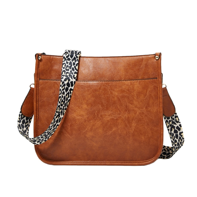 013 Leopard Strap PU Leather Single-shoulder Waterproof Crossbody Tote Bag Brown