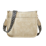 013 Leopard Strap PU Leather Single-shoulder Waterproof Crossbody Tote Bag Beige