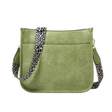 013 Leopard Strap PU Leather Single-shoulder Waterproof Crossbody Tote Bag Green