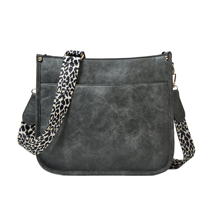 013 Leopard Strap PU Leather Single-shoulder Waterproof Crossbody Tote Bag Grey