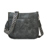 013 Leopard Strap PU Leather Single-shoulder Waterproof Crossbody Tote Bag Grey