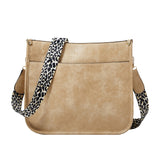 013 Leopard Strap PU Leather Single-shoulder Waterproof Crossbody Tote Bag Khaki