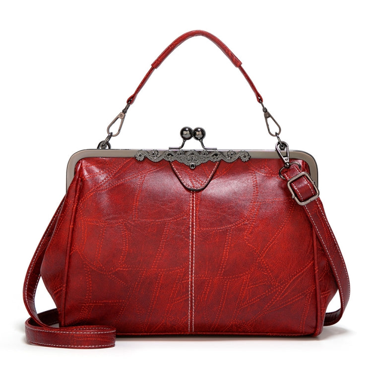 036 Vintage Buckle Handbags Leather Adjustable Crossbody Bag Red